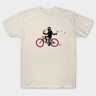 Cute ninja on a pink biking losing the ice cream! T-Shirt